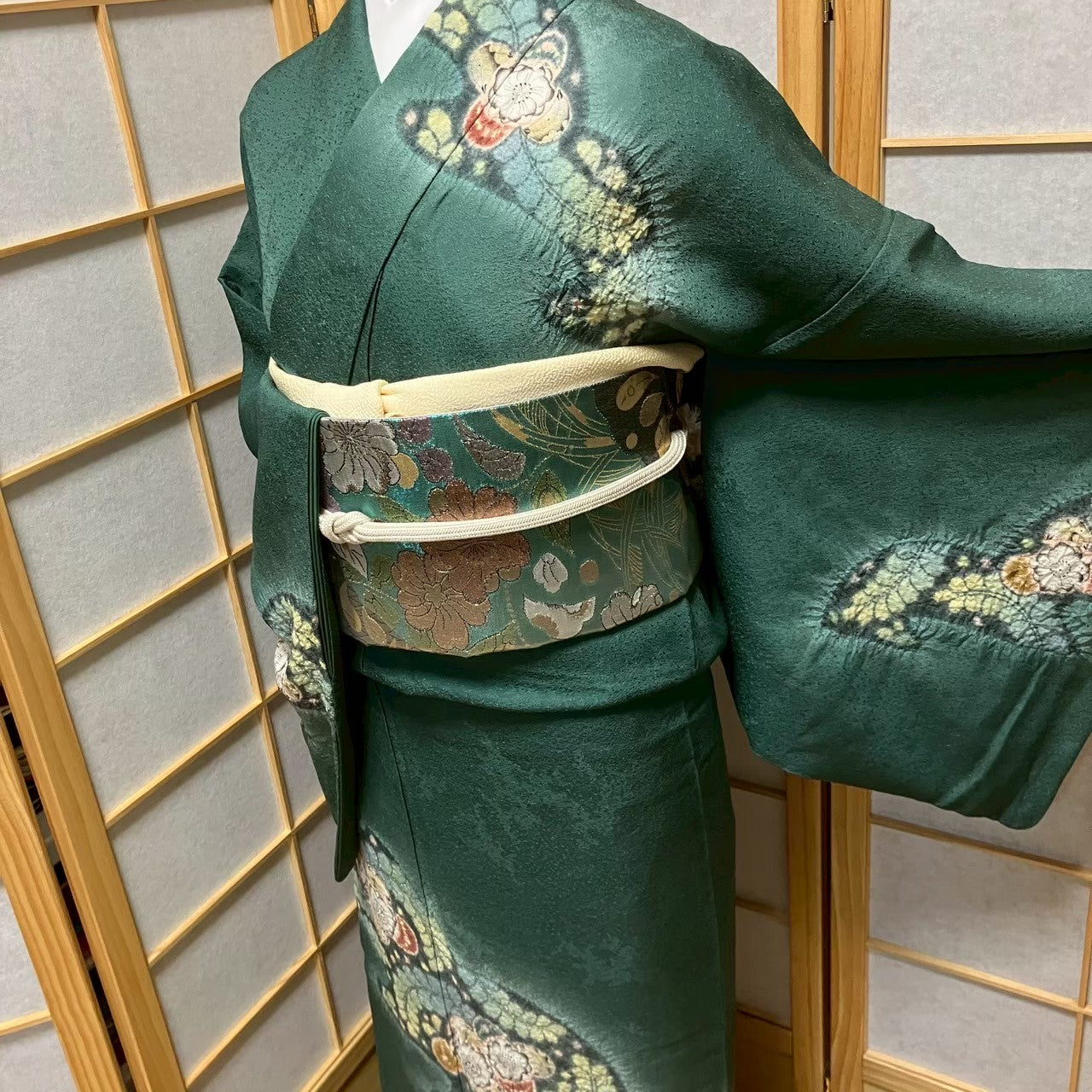 5813# Japanese Kimono Vintage Womens Silk Fabric Robe Kimono only sold Shibori