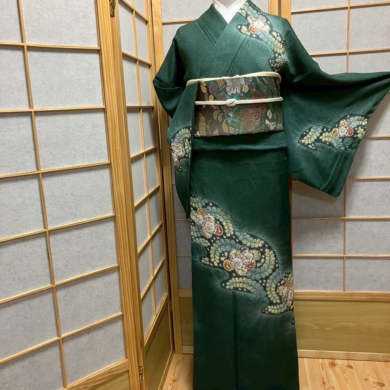 5813# Japanese Kimono Vintage Womens Silk Fabric Robe Kimono only sold Shibori