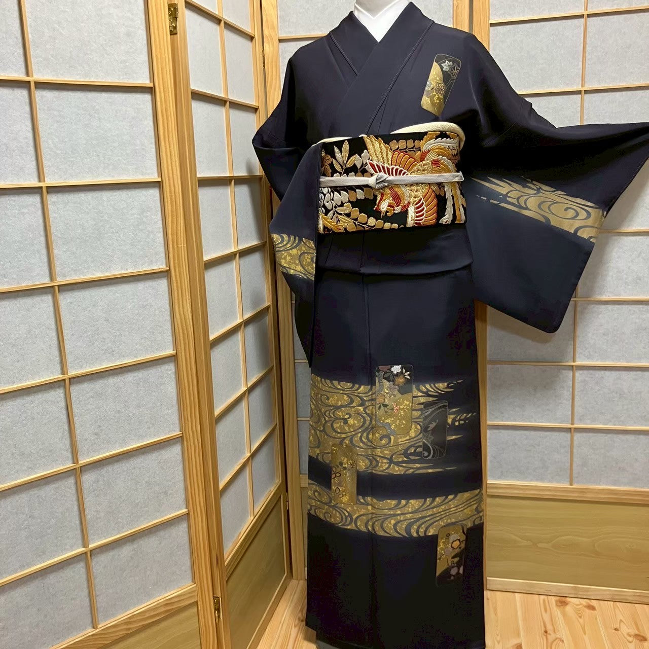 5819# Japanese Kimono Vintage Womens Silk Fabric Robe Kimono only sold