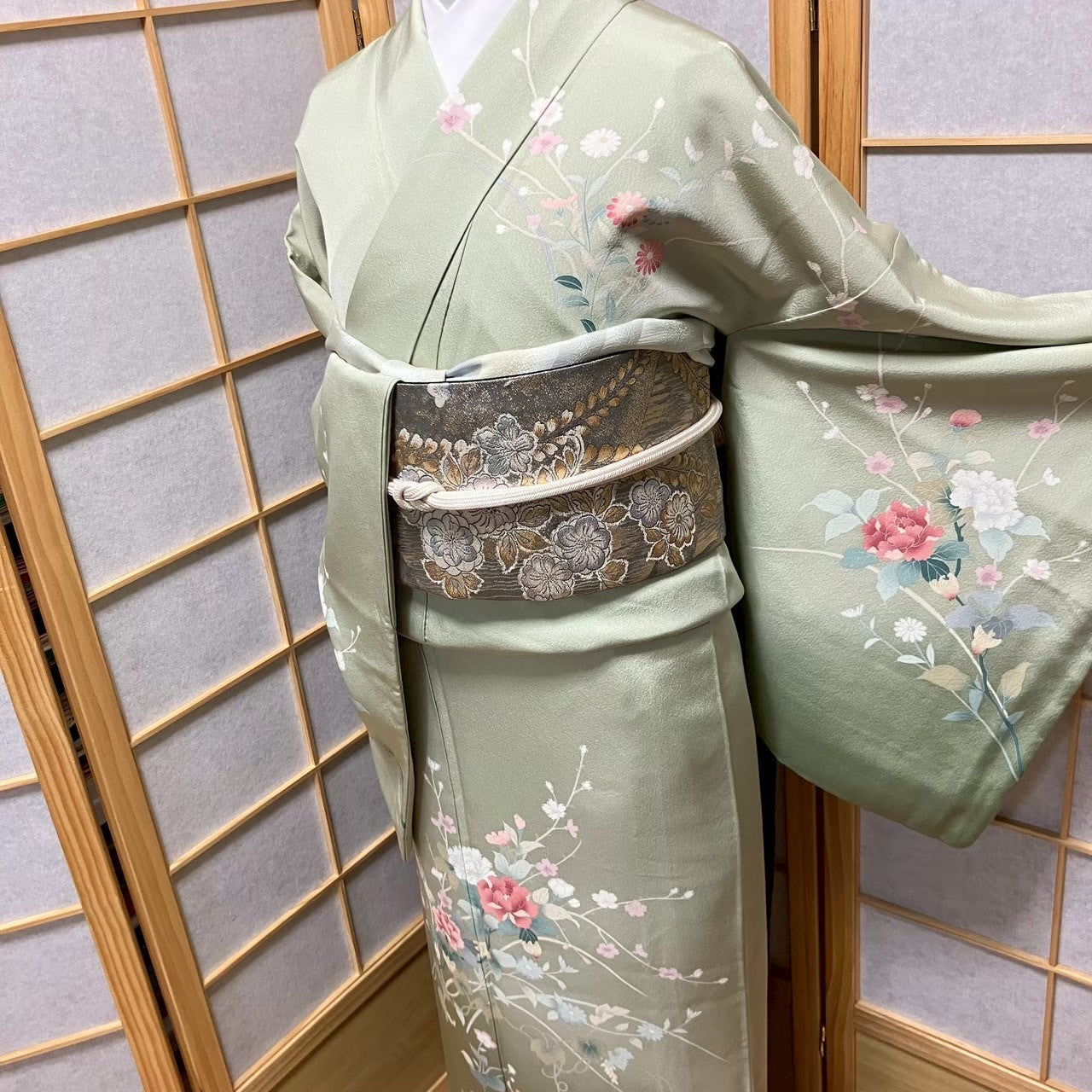 5820# Japanese Kimono Vintage Womens Silk Fabric Robe Kimono only sold