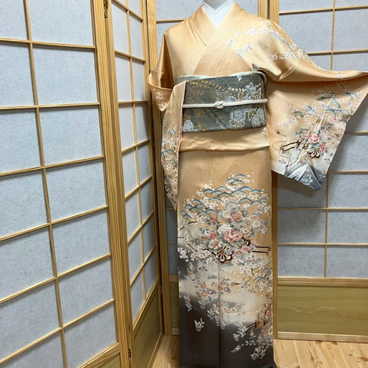 5816# Japanese Kimono Vintage Womens Silk Fabric Robe Kimono only sold