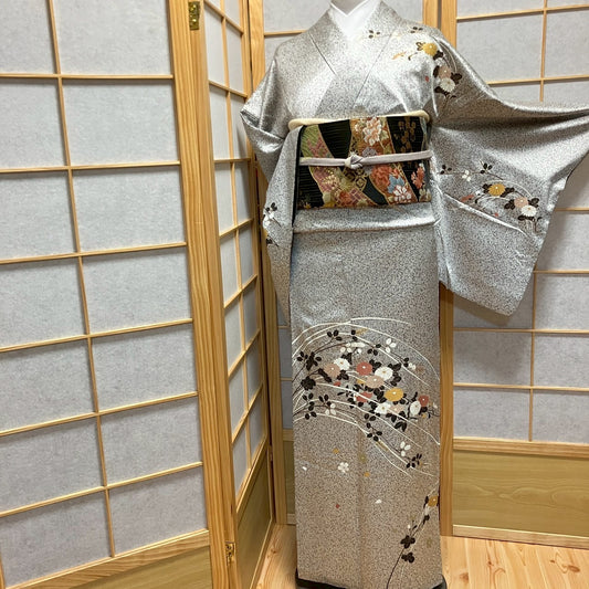 5830# Japanese Kimono Vintage Womens Silk Fabric Robe Kimono only sold