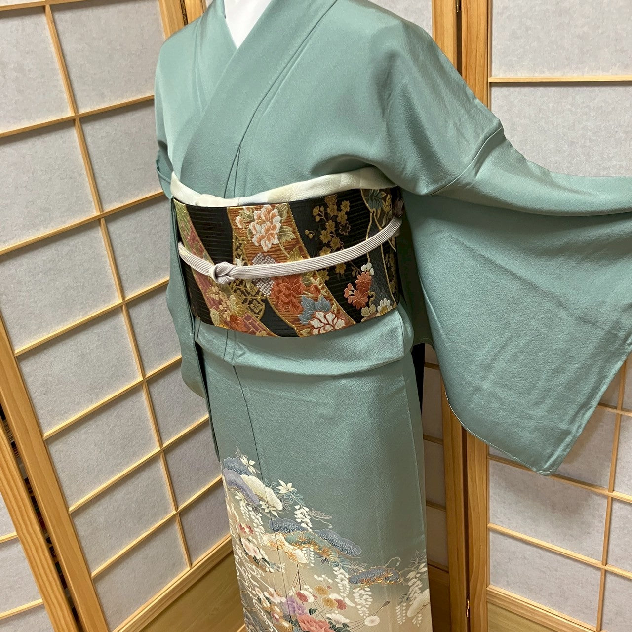 5832# Japanese Kimono Vintage Womens Silk Fabric Robe Kimono only sold Unused