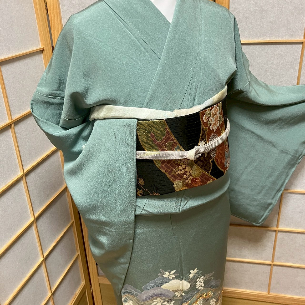 5832# Japanese Kimono Vintage Womens Silk Fabric Robe Kimono only sold Unused