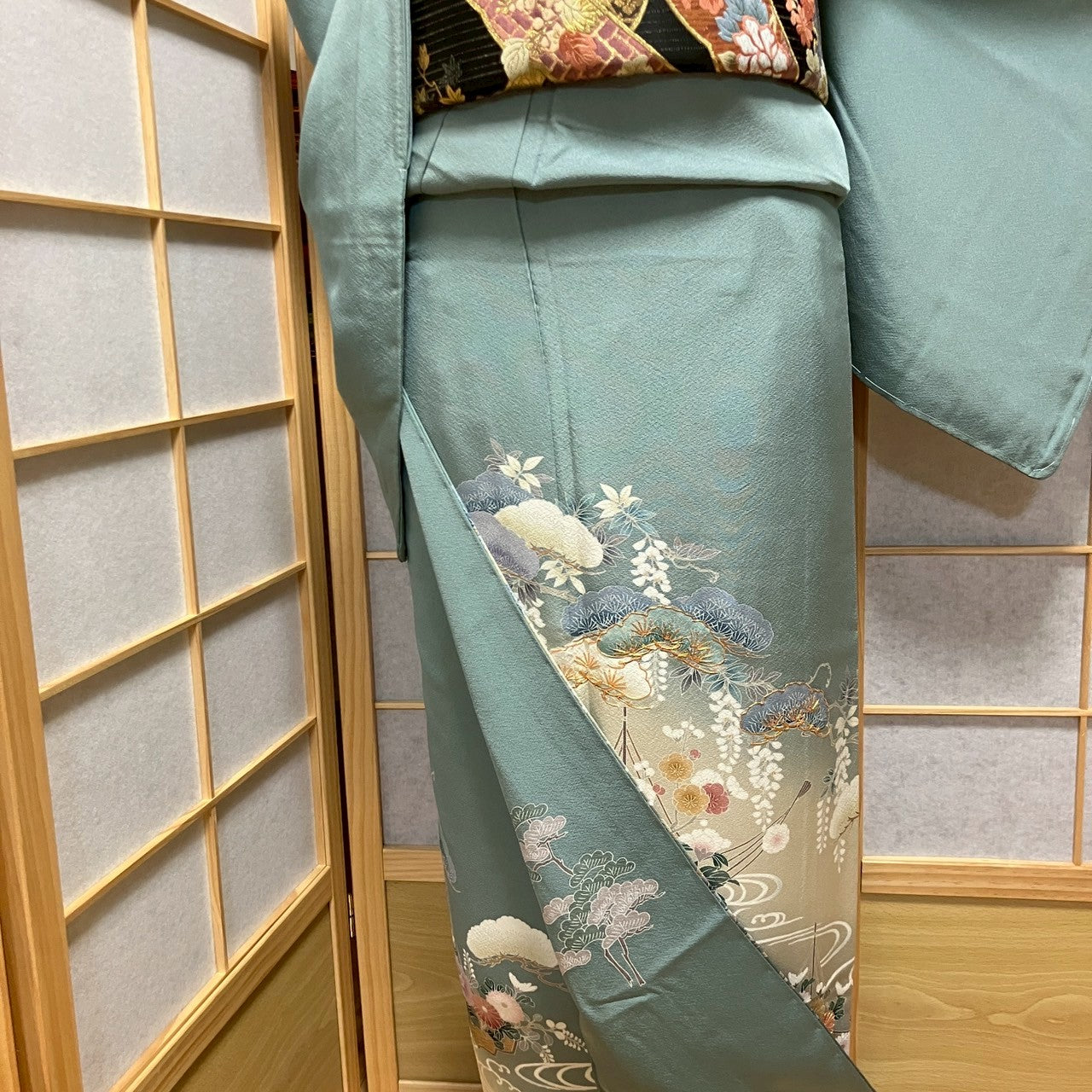 5832# Japanese Kimono Vintage Womens Silk Fabric Robe Kimono only sold Unused