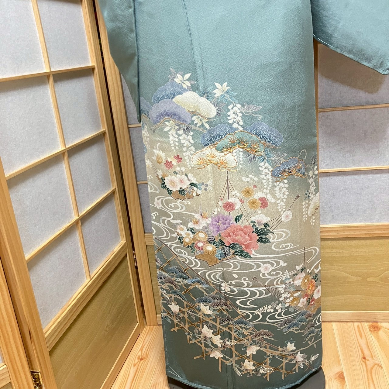 5832# Japanese Kimono Vintage Womens Silk Fabric Robe Kimono only sold Unused