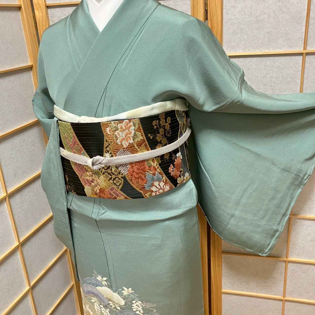 5832# Japanese Kimono Vintage Womens Silk Fabric Robe Kimono only sold Unused