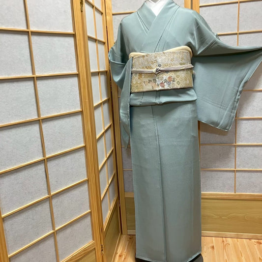 6103# Japanese Kimono Vintage Womens Silk Fabric Robe Kimono only sold Unused