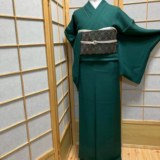 6104# Japanese Kimono Vintage Womens Silk Fabric Robe Kimono only sold Green