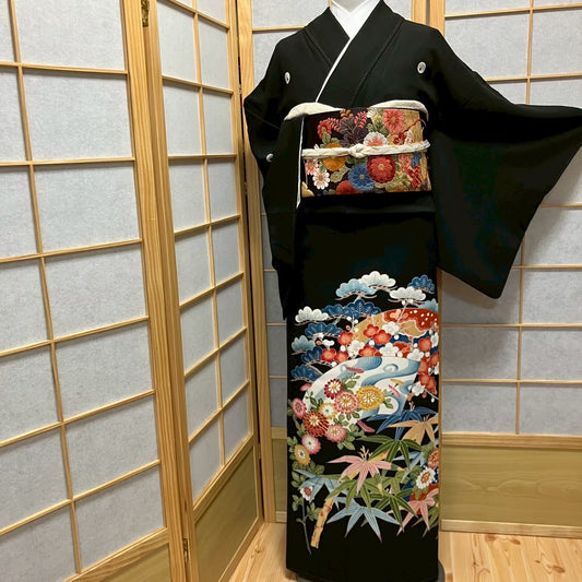 5835# Japanese Tomesode Kimono Vintage Womens Silk Fabric Robe Kimono only sold