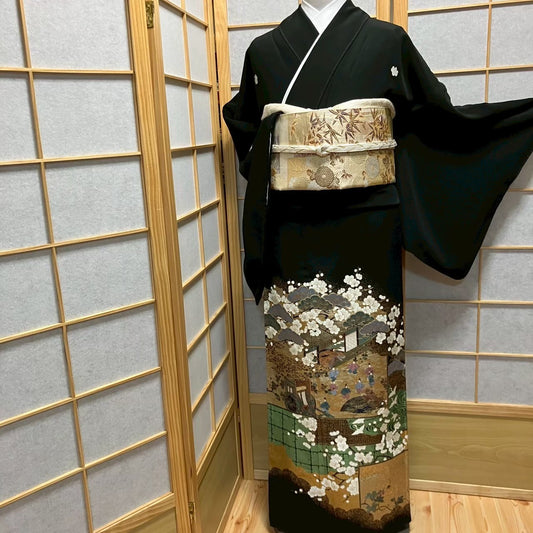 6089# Japanese Tomesode Kimono Vintage Womens Silk Fabric Robe Kimono only sold