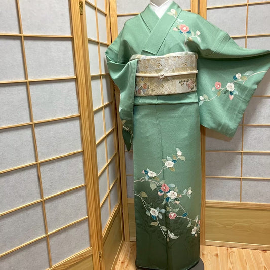 6090# Japanese Kimono Vintage Womens Silk Fabric Robe Kimono only sold