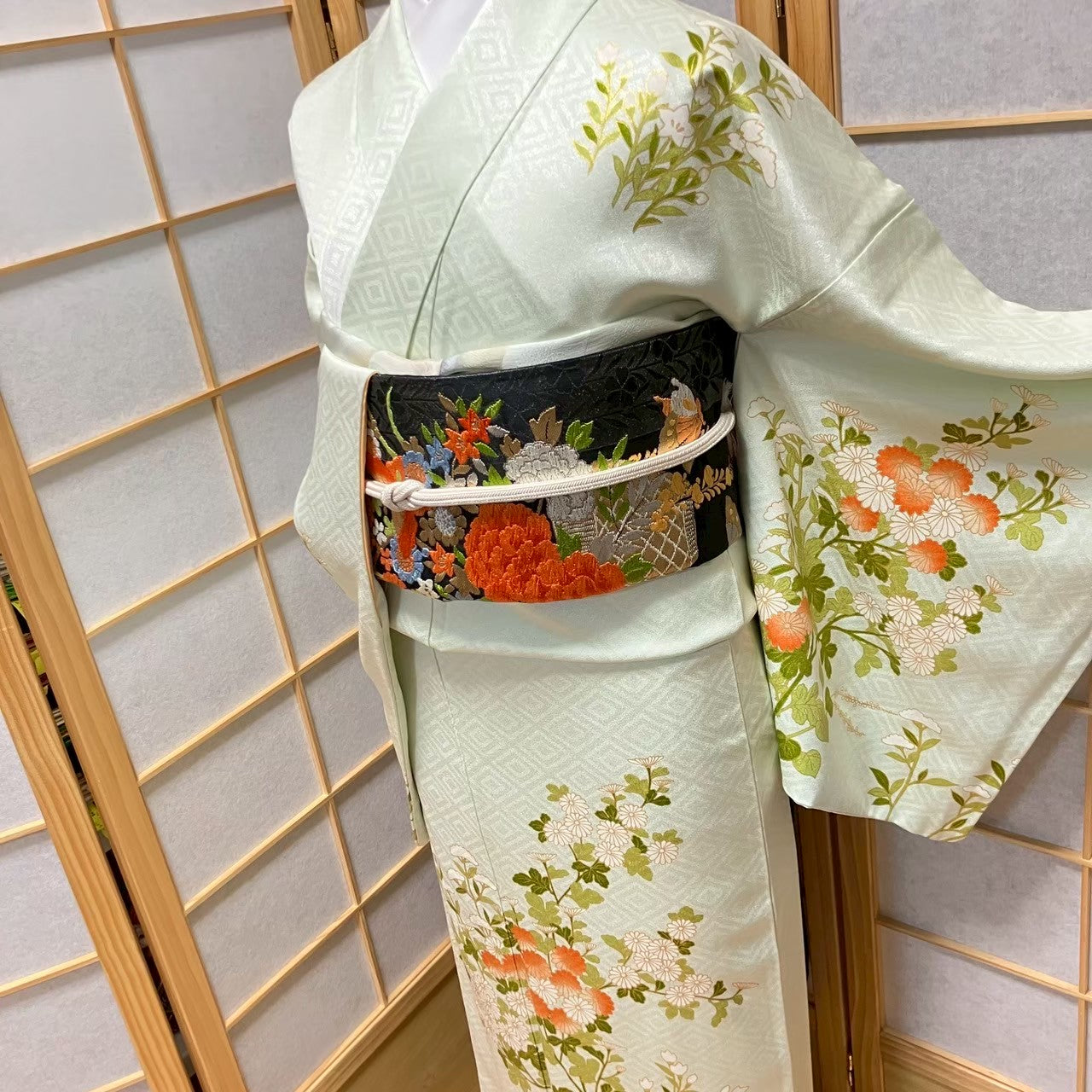 6093# Japanese Kimono Vintage Womens Silk Fabric Robe Kimono only sold