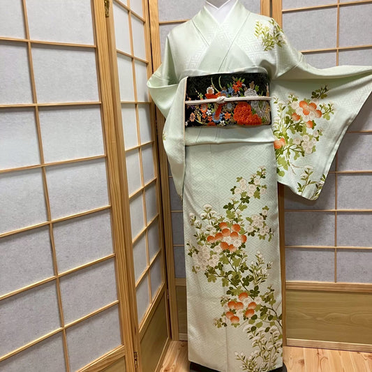 6093# Japanese Kimono Vintage Womens Silk Fabric Robe Kimono only sold