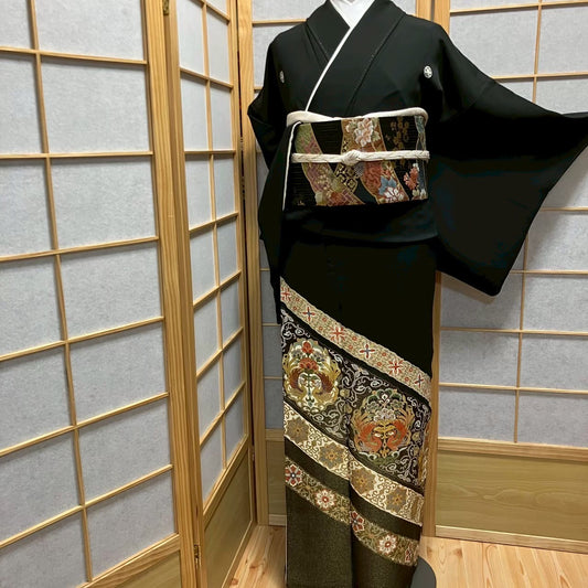 6109# Japanese Tomesode Kimono Vintage Womens Silk Fabric Robe Kimono only sold