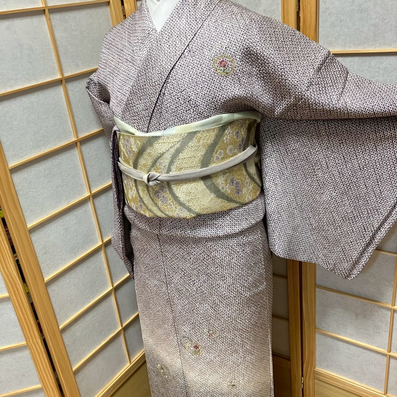 6118# Japanese Kimono Vintage Womens Silk Fabric Robe Kimono only sold Shibori