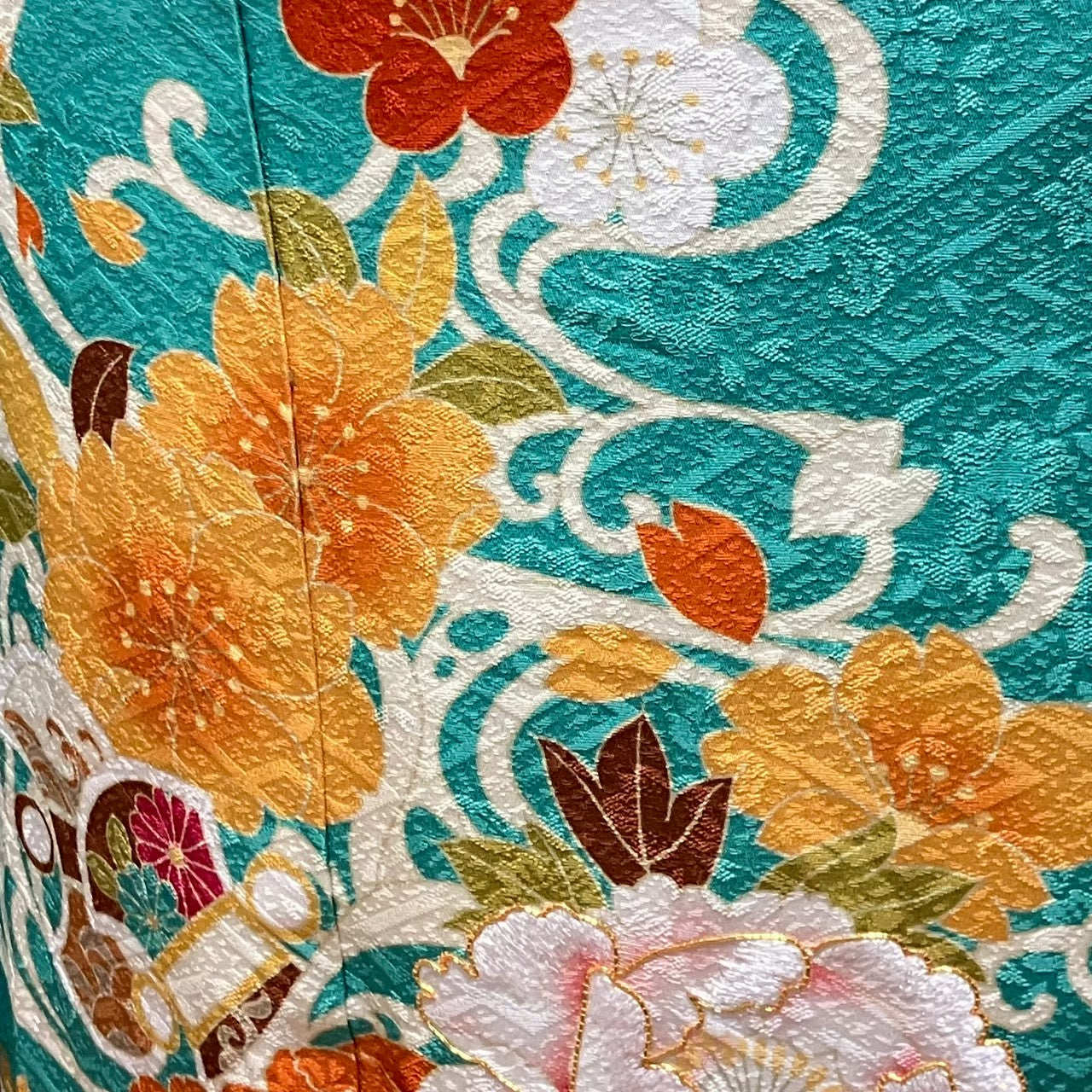 6120# Japanese Vintage Furisode Kimono Obi Obijime Obiage 4-Piece Set Silk Robe