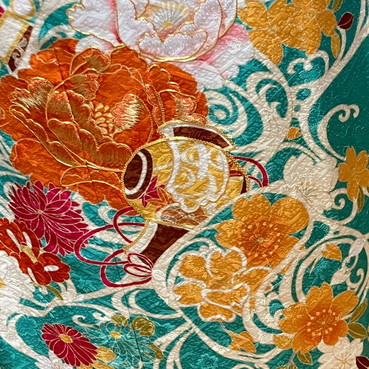 6120# Japanese Vintage Furisode Kimono Obi Obijime Obiage 4-Piece Set Silk Robe