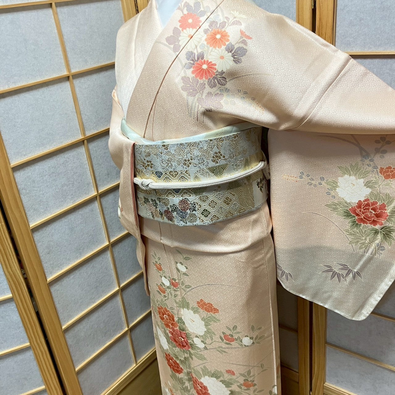 6131# Japanese Kimono Vintage Womens Silk Fabric Robe Kimono only sold Unused