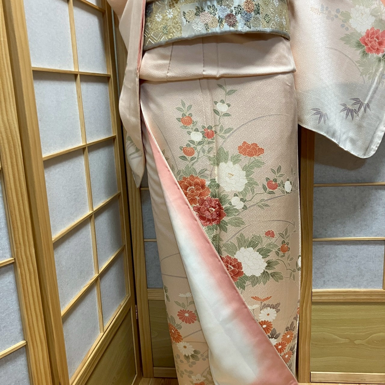 6131# Japanese Kimono Vintage Womens Silk Fabric Robe Kimono only sold Unused