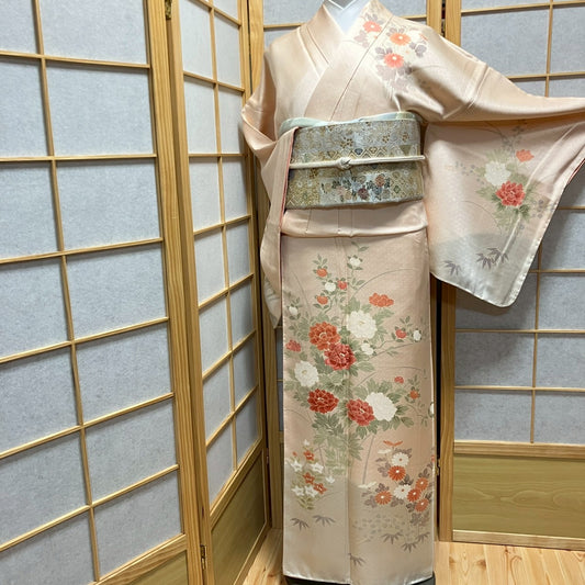 6131# Japanese Kimono Vintage Womens Silk Fabric Robe Kimono only sold Unused