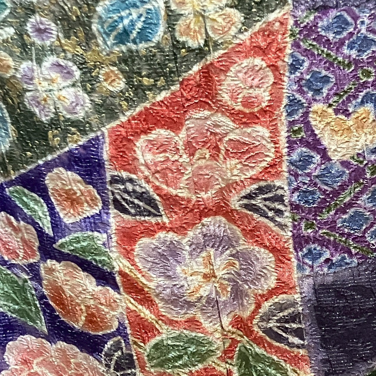 6132# Japanese Vintage Furisode Kimono Obi Obijime Obiage 4-Piece Set Silk Robe