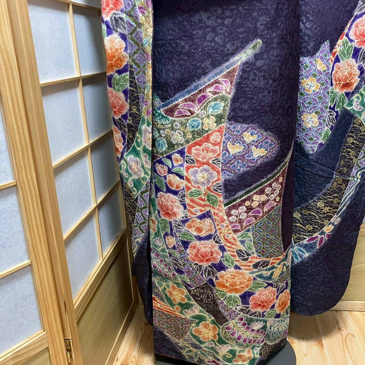 6132# Japanese Vintage Furisode Kimono Obi Obijime Obiage 4-Piece Set Silk Robe