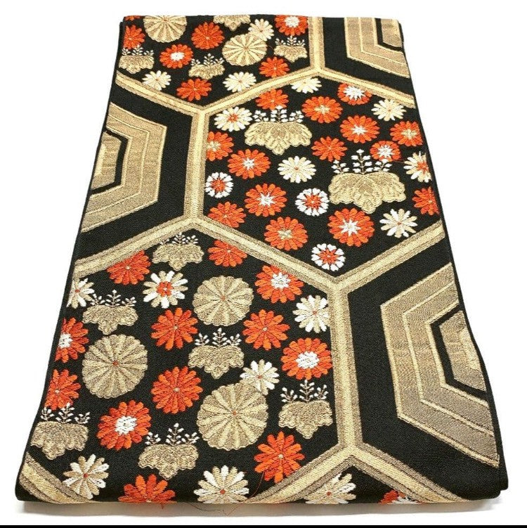 6140# Japanese Vintage Furisode Kimono Obi Obijime Obiage 4-Piece Set Silk Robe