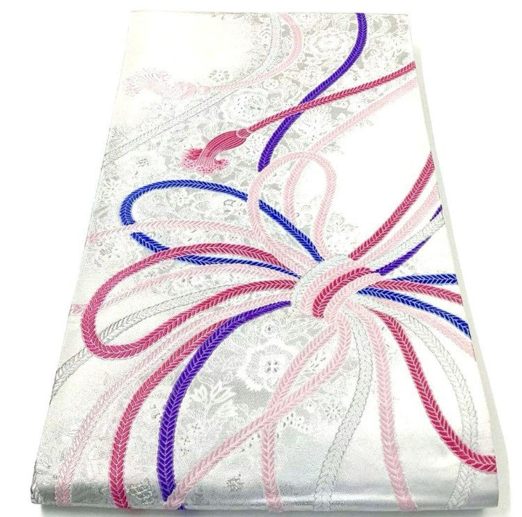 6141# Japanese Vintage Furisode Kimono Obi Obijime Obiage 4-Piece Set Silk Robe