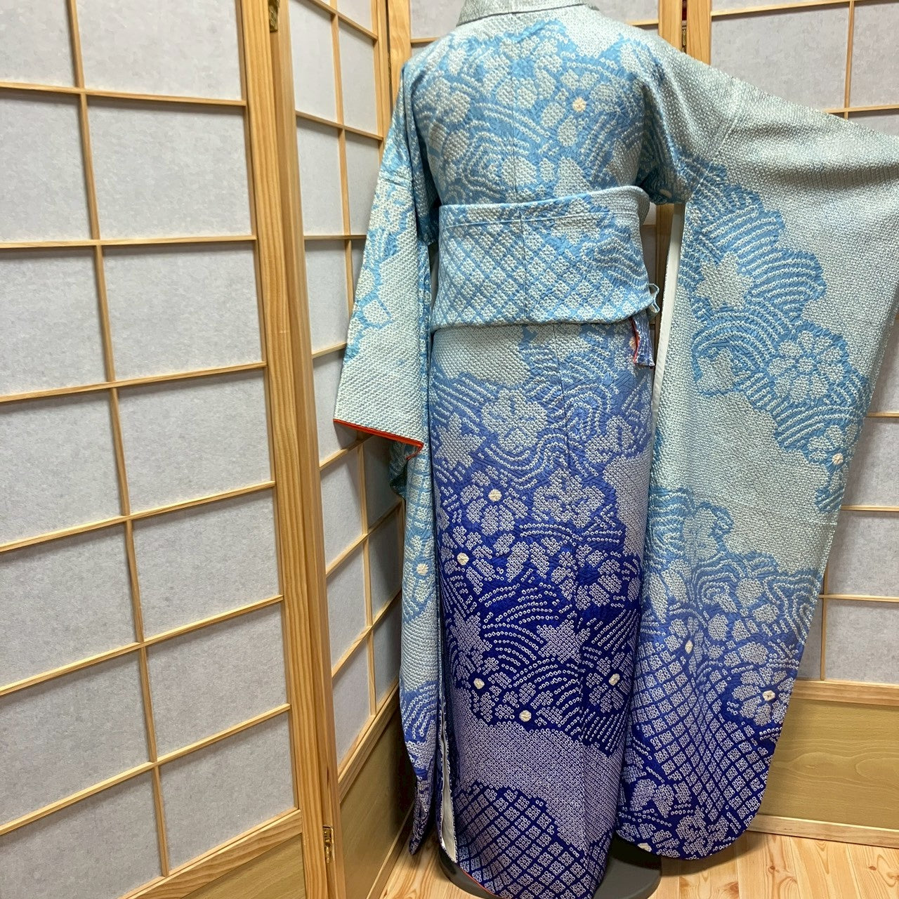 6141# Japanese Vintage Furisode Kimono Obi Obijime Obiage 4-Piece Set Silk Robe
