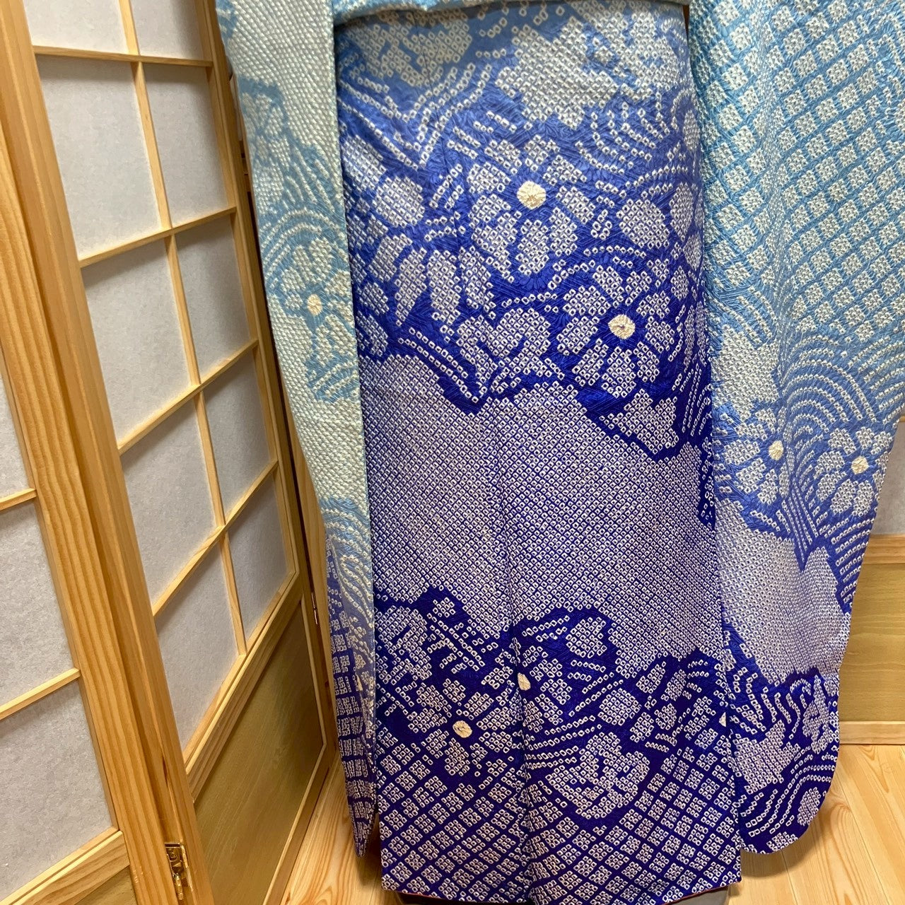 6141# Japanese Vintage Furisode Kimono Obi Obijime Obiage 4-Piece Set Silk Robe