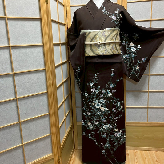 6179# Japanese Kimono Vintage Womens Silk Fabric Robe Kimono only sold