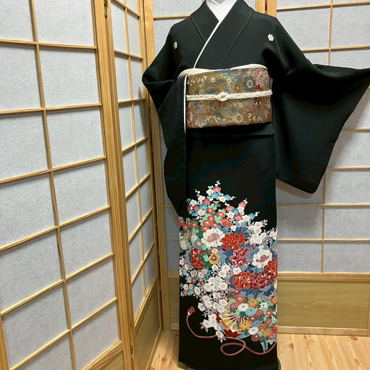 6434# Japanese Tomesode Kimono Vintage Womens Silk Fabric Robe Kimono only sold