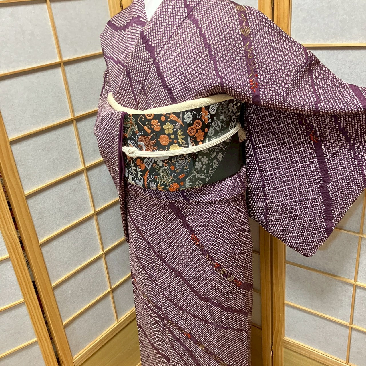 6819# Japanese Kimono Vintage Womens Silk Fabric Robe Kimono only sold Shibori