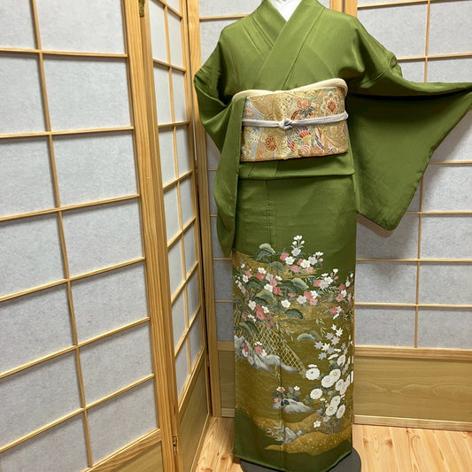7096# Japanese Tomesode Kimono Vintage Womens Silk Fabric Robe Kimono only sold
