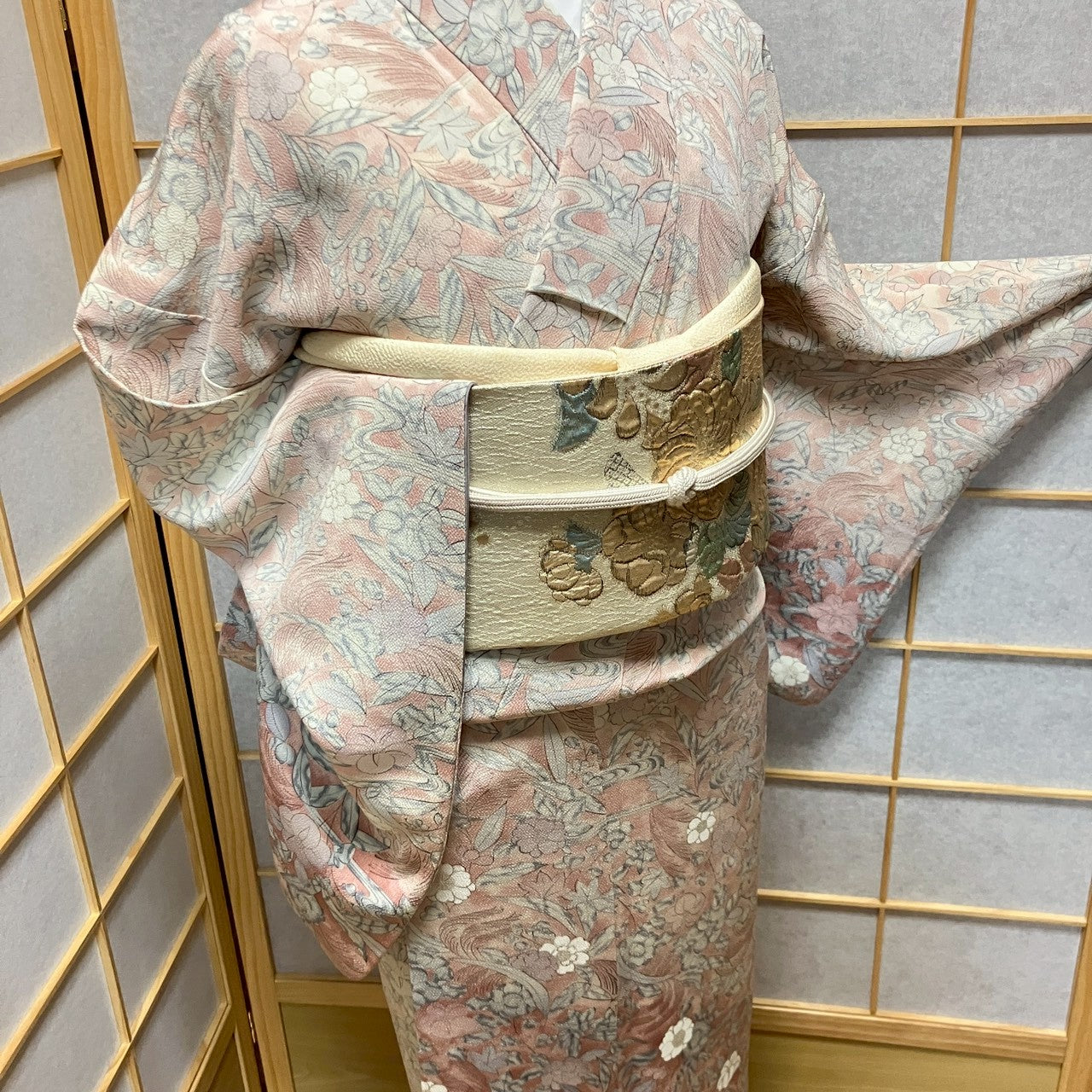 7073# Japanese Kimono Vintage Womens Silk Fabric Robe Kimono only sold