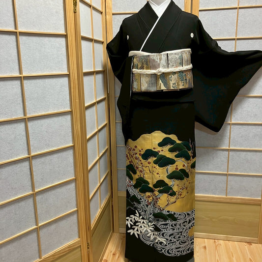 7099# Japanese Tomesode Kimono Vintage Womens Silk Fabric Robe Kimono only sold