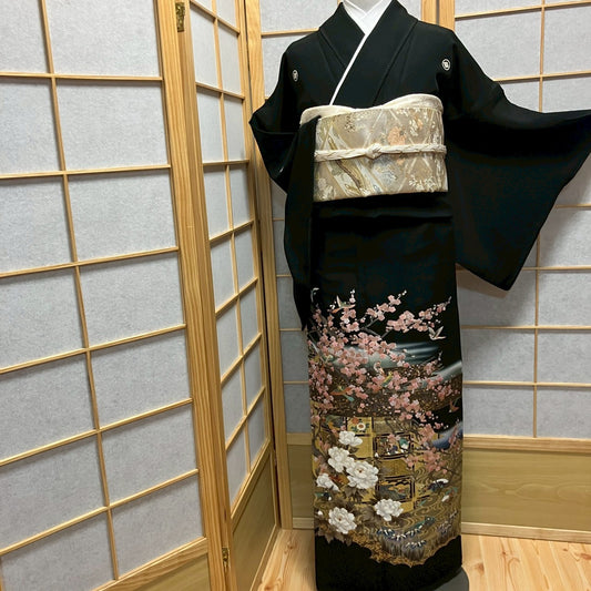 6768# Japanese Tomesode Kimono Vintage Womens Silk Fabric Robe Kimono only sold