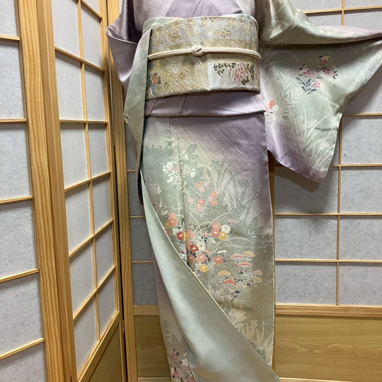 6769# Japanese Kimono Vintage Womens Silk Fabric Robe Kimono only sold Purple