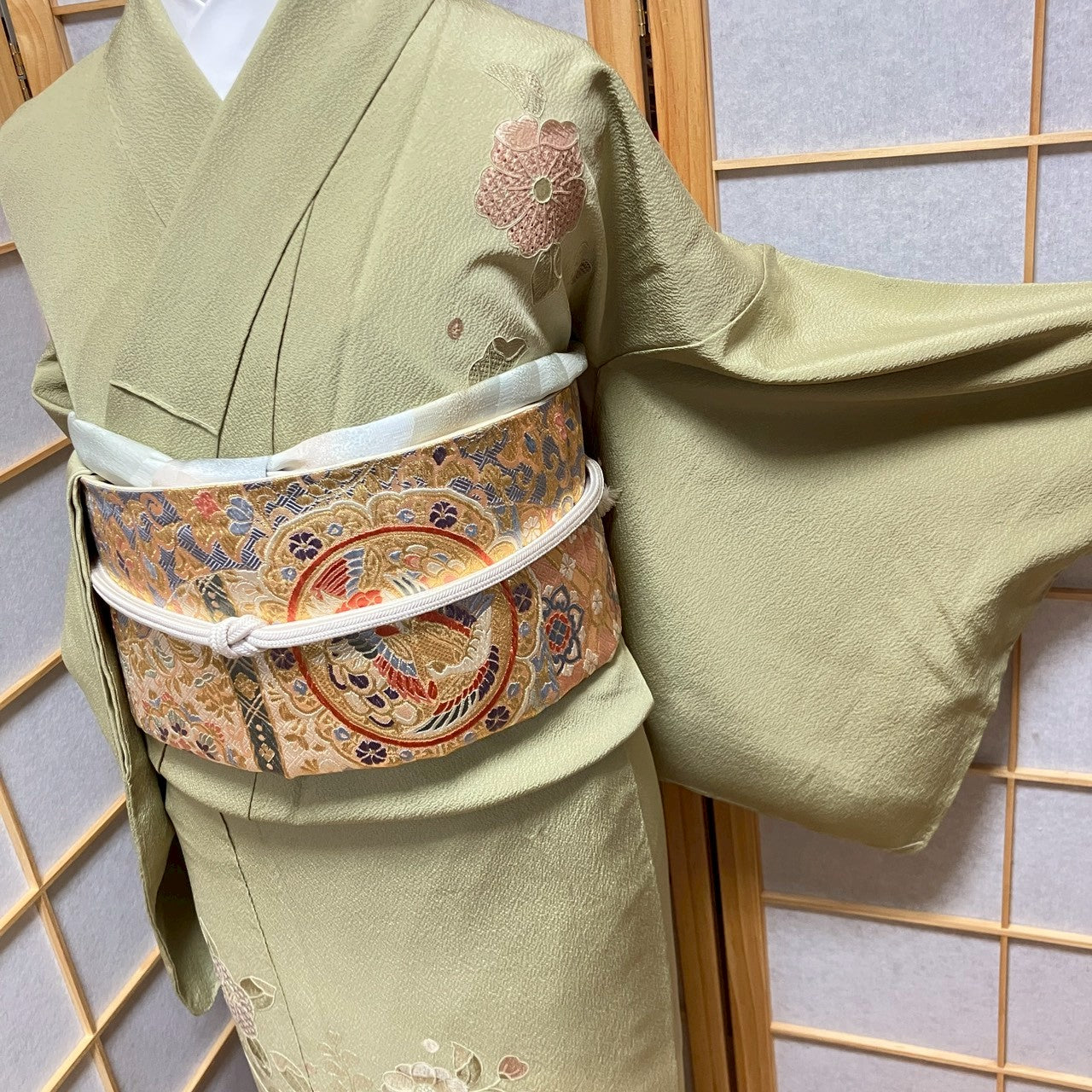 6753# Japanese Kimono Vintage Womens Silk Fabric Robe Kimono only sold Green