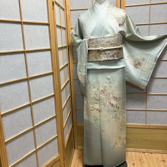 7169# Japanese Kimono Vintage Womens Silk Fabric Robe Kimono only sold