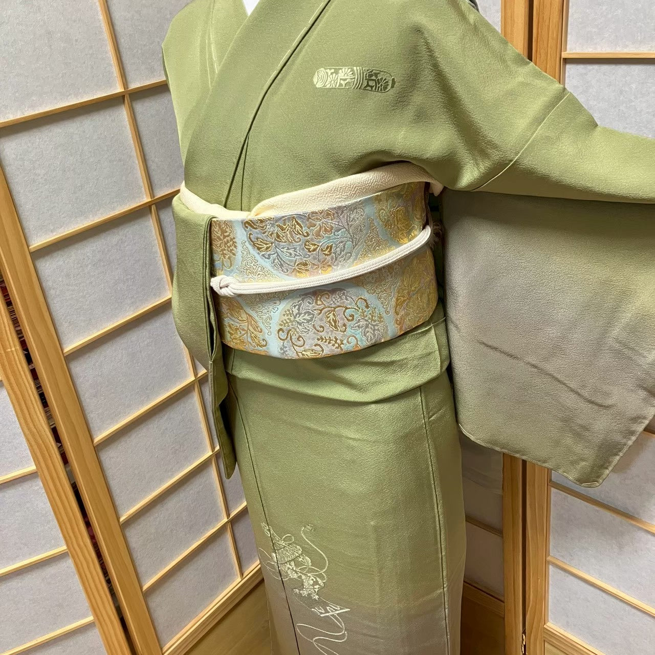 7173# Japanese Kimono Vintage Womens Silk Fabric Robe Kimono only sold Unused