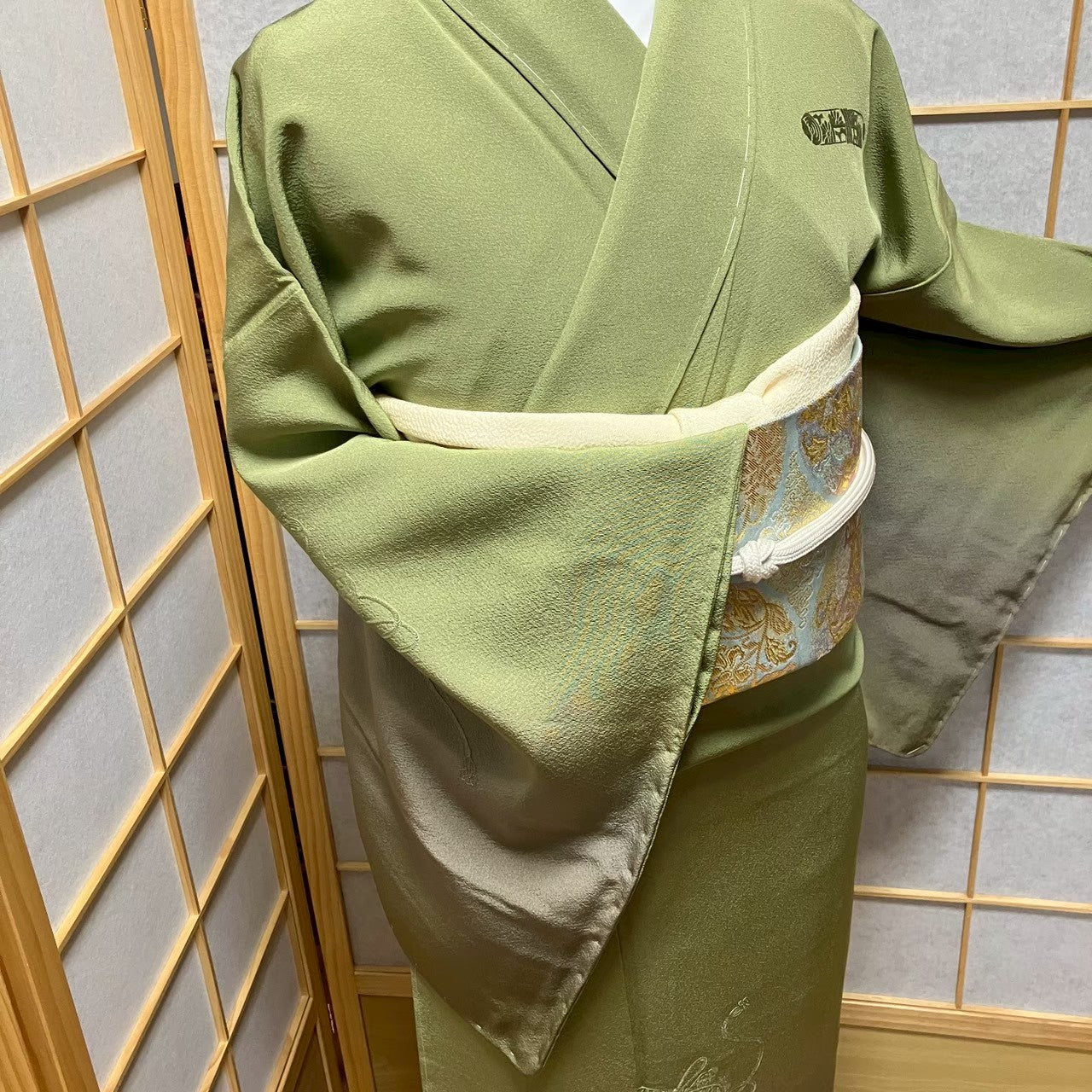 7173# Japanese Kimono Vintage Womens Silk Fabric Robe Kimono only sold Unused
