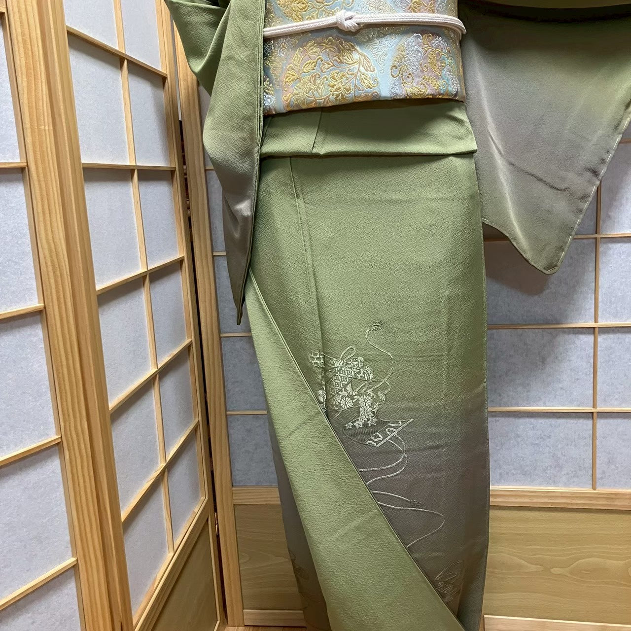 7173# Japanese Kimono Vintage Womens Silk Fabric Robe Kimono only sold Unused