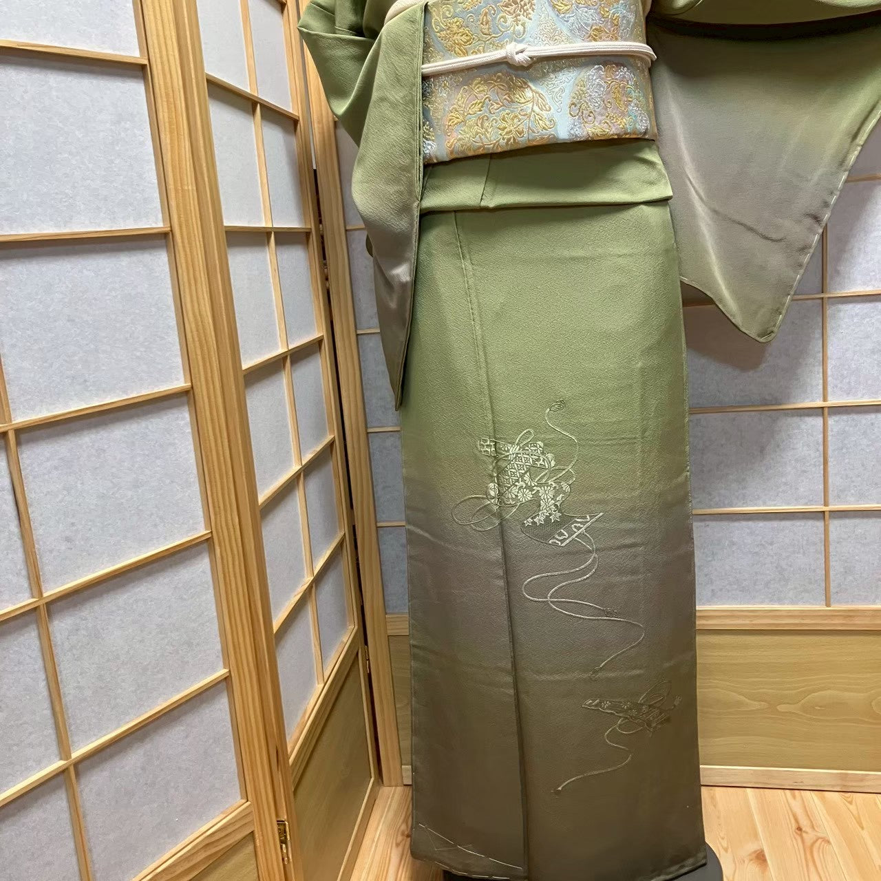 7173# Japanese Kimono Vintage Womens Silk Fabric Robe Kimono only sold Unused
