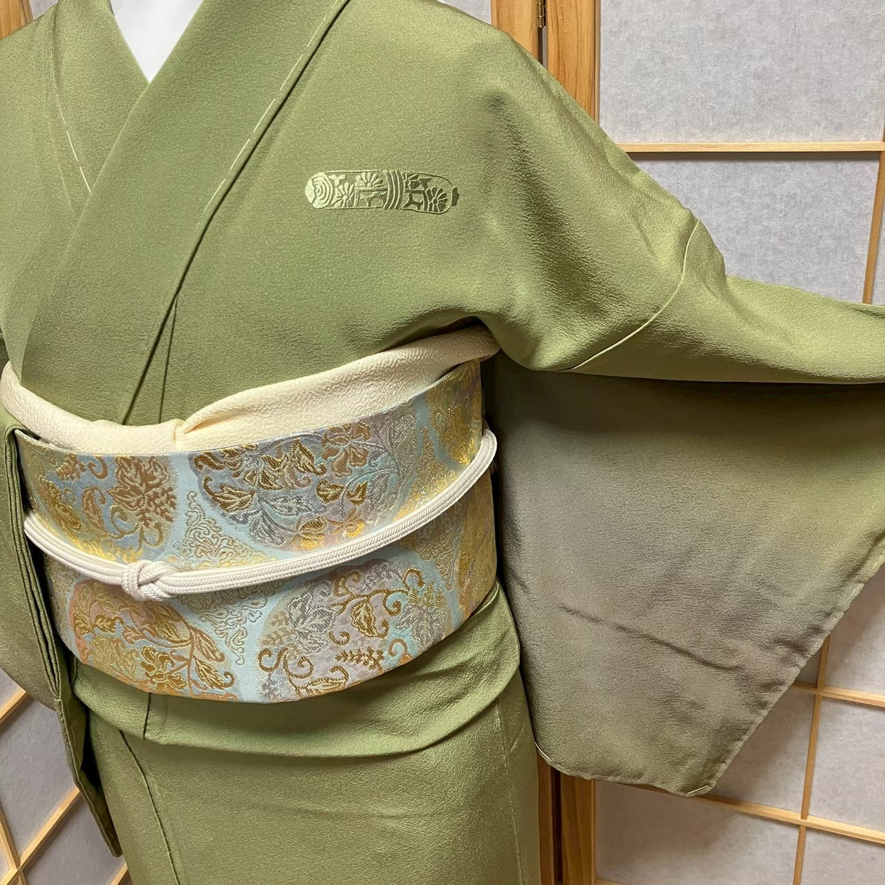 7173# Japanese Kimono Vintage Womens Silk Fabric Robe Kimono only sold Unused