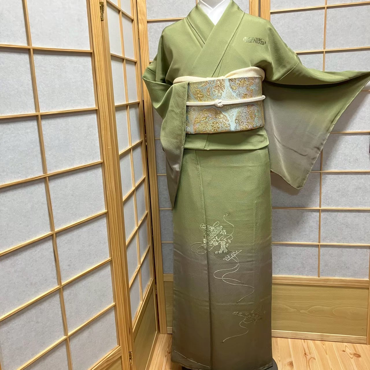 7173# Japanese Kimono Vintage Womens Silk Fabric Robe Kimono only sold Unused