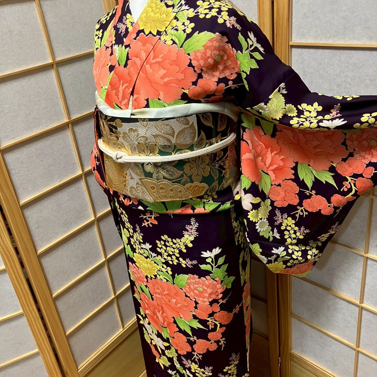 7176# Japanese Kimono Vintage Womens Silk Fabric Robe Kimono only sold