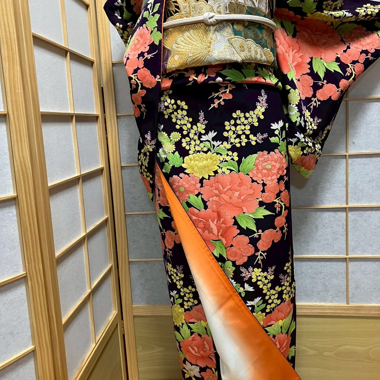 7176# Japanese Kimono Vintage Womens Silk Fabric Robe Kimono only sold