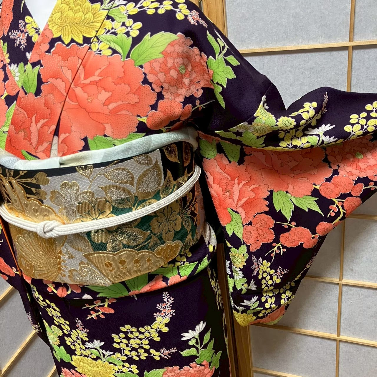 7176# Japanese Kimono Vintage Womens Silk Fabric Robe Kimono only sold